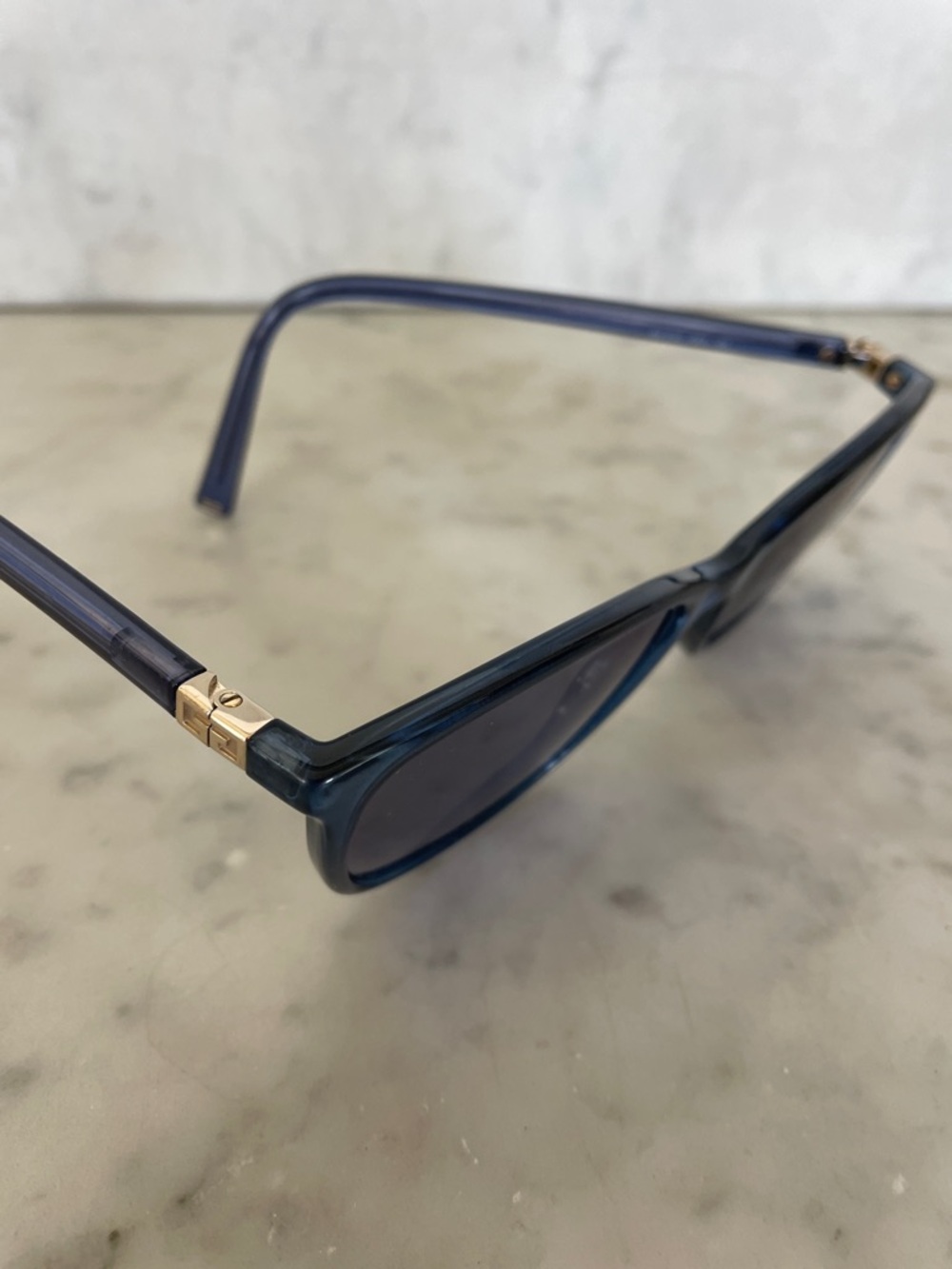 GIVENCHY Vintage Dark Blue Rectangular Sunglasses with Gold Accents RX